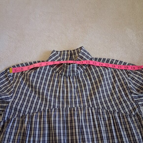 Everlane Women's XS Blue Plaid Mock Neck Cotton Midi Dress - Picture 10 of 13